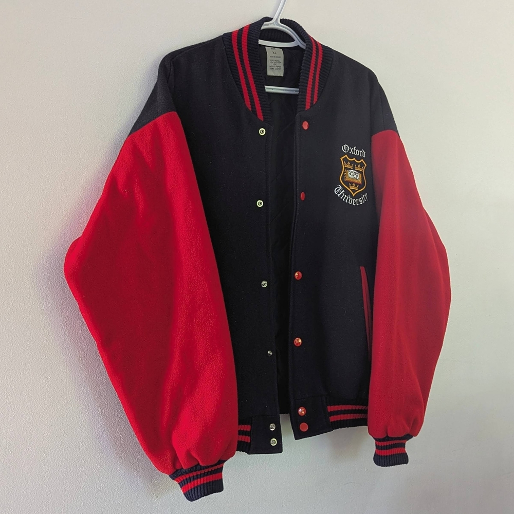 Red and Black Varsity Bomber Jacket with Wool Blend